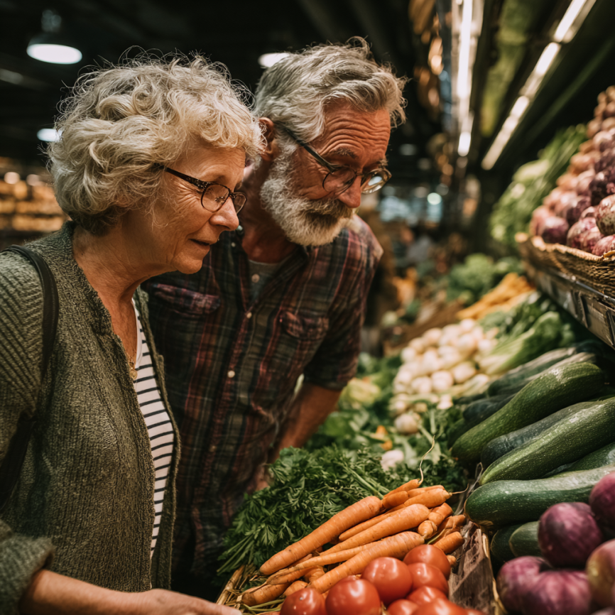 Senior fericit preparând o masă sănătoasă în bucătărie
